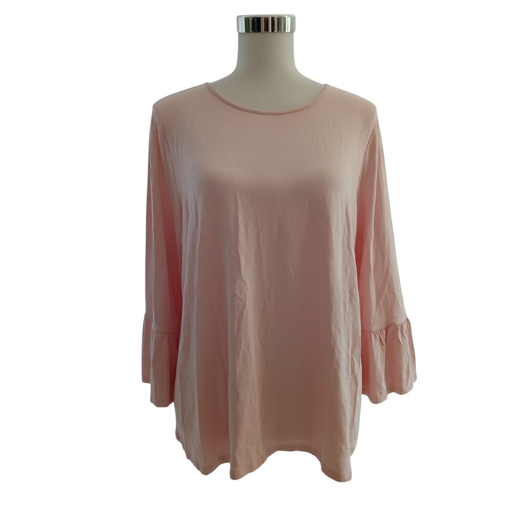 J.Jill Wearever Collection Long Bell Sleeve Top Pink Blossom Nut NWT Medium